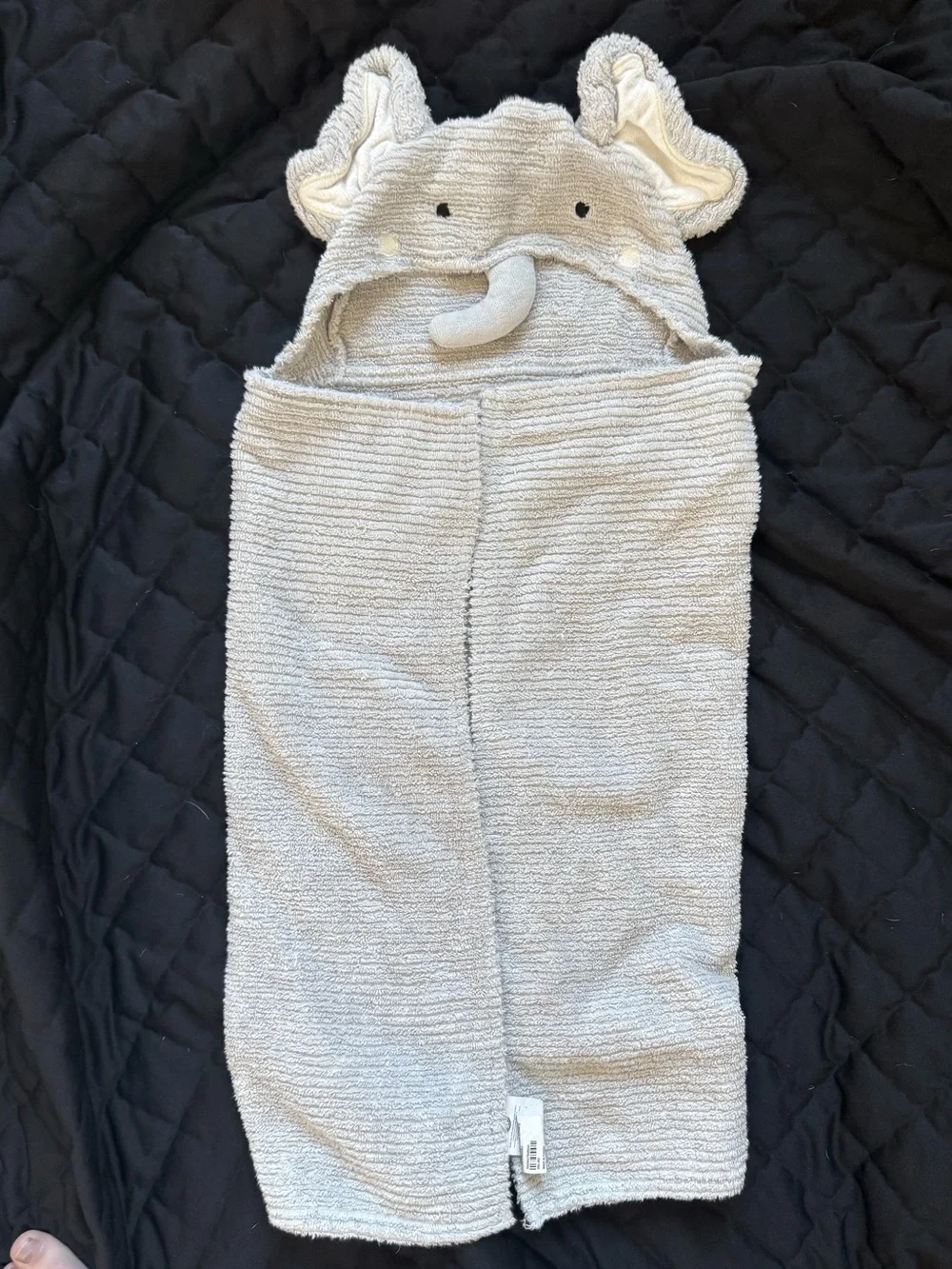 Crate & Barrel Elephant Baby Hooded Towel Organic Cotton Gray